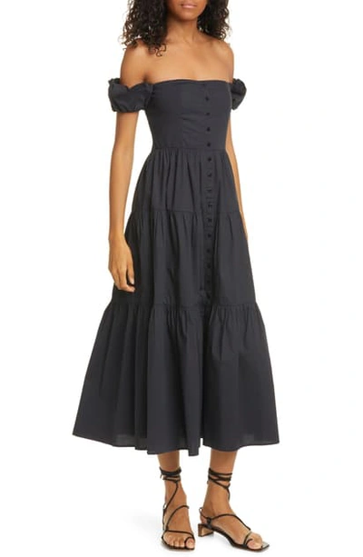 Staud Elio Off The Shoulder Midi Dress In Black