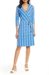 Leota Print Jersey Faux Wrap Dress In Bluebell Floral Stripe