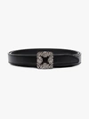 Manolo Blahnik Black Hangisi Crystal Buckle Leather Belt In Black