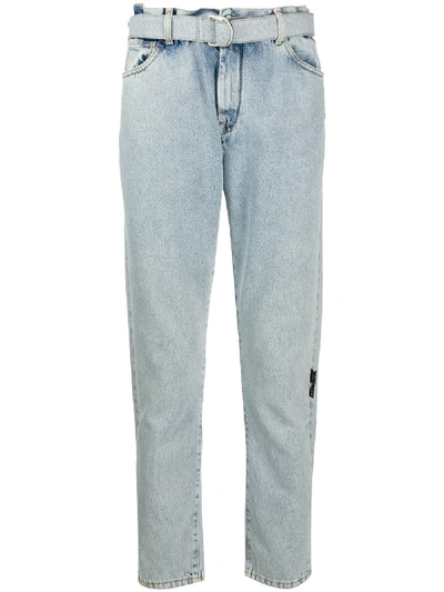 Off-white Bleached-effect Slim-fit Jeans In Light Blue,blue