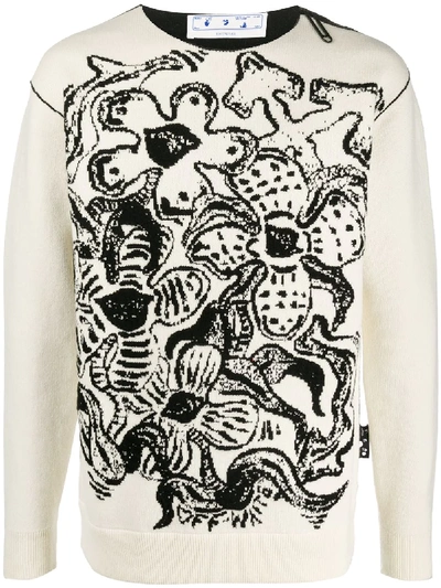 Off-white Flowers Cream Floral-intarsia Wool Jumper In White
