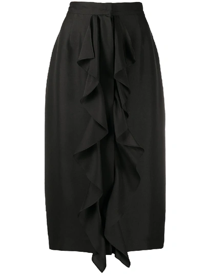 Max Mara Edolo Shantung Ruffle Front Silk Pencil Skirt In Black