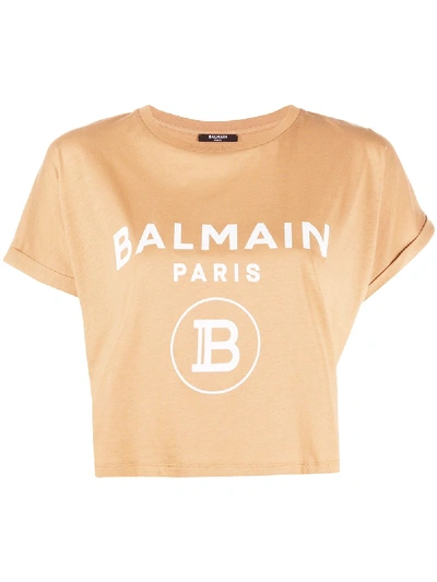 Balmain Logo-print T-shirt In Brown