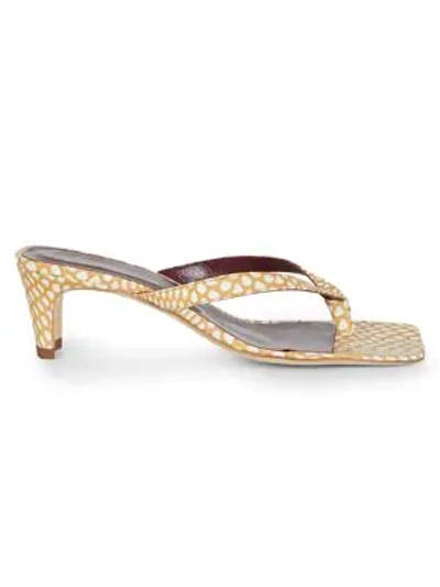 Staud Audrey Square-toe Dotted Leather Thong Sandals In Fawn