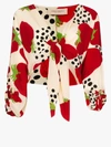 ADRIANA DEGREAS STRAWBERRY PRINT TIE FRONT SILK BLOUSE,CAAF0107A2015112692