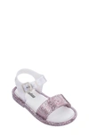Mini Melissa Girl's Mel Mar Glitter Resin Sandals In Purple Glitter
