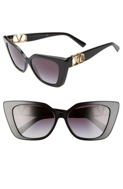 Valentino Vlogo 56mm Gradient Cat Eye Sunglasses In Black/ Grey Grad