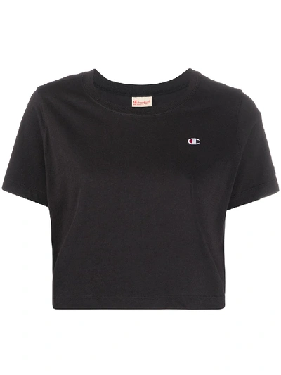 Champion Logo-patch Cropped T-shirt In Black