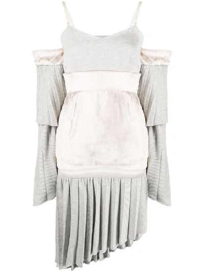 Atu Body Couture Patchwork Asymmetric Dress In Grey