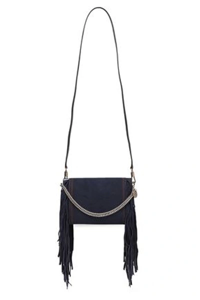Givenchy Cross3 Fringed Suede And Pebbled-leather Shoulder Bag In Midnight Blue