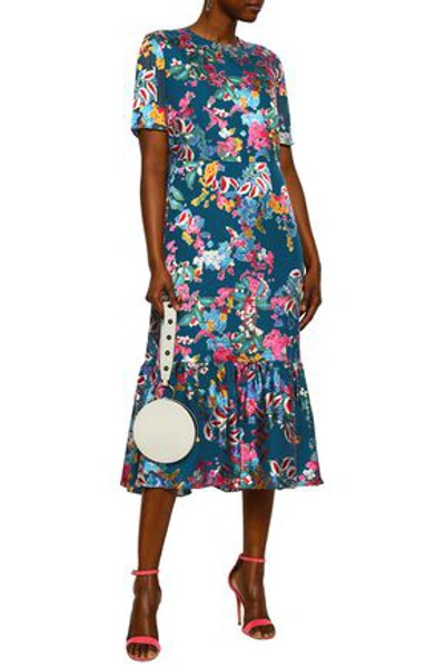 Saloni Printed Devoré-chiffon Midi Dress In Teal