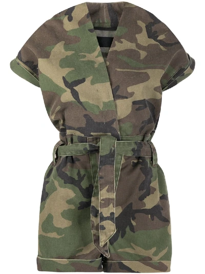 Rta Camouflage-print Belted Playsuit In Green