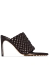 Bottega Veneta Black Intrecciato Curve Heeled Sandals In Brown