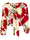 ADRIANA DEGREAS STRAWBERRY-PRINT TIE-FRONT BLOUSE