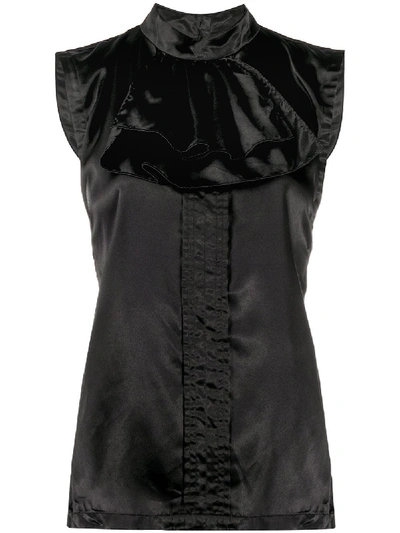 Comme Des Garçons Pussy Bow Sleeveless Satin Blouse In Black