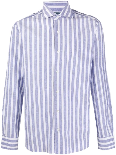 Barba Cotton Striped Long Sleeved Shirt In White