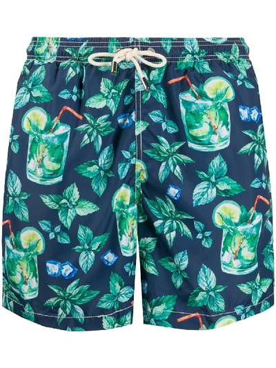 Mc2 Saint Barth Cocktail Print Swim Shorts In Blue