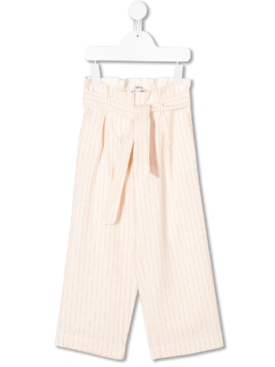 Bonpoint Kids' Belted Striped Pattern Trousers In Neutrals
