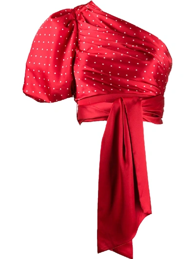 Misha Collection Polka Dot Asymmetric Blouse In Red