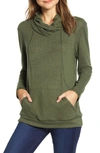 Loveappella Cross Neck Seamed Pullover In Olive