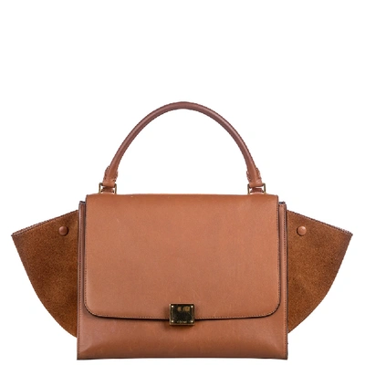 Pre-owned Celine Brown Leather And Suede Medium Trapeze Satchel