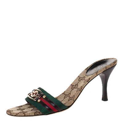 Pre-owned Gucci Multicolor Vintage Web Gg Logo Detail Slide Sandals Size 36