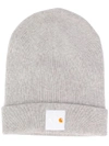 Apc Carhartt Wip Watchtower Logo-appliquéd Ribbed Cotton And Cashmere-blend Beanie In Grey