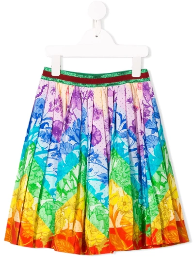 Gucci Kids' Rainbow Floral Print Skirt In Yellow
