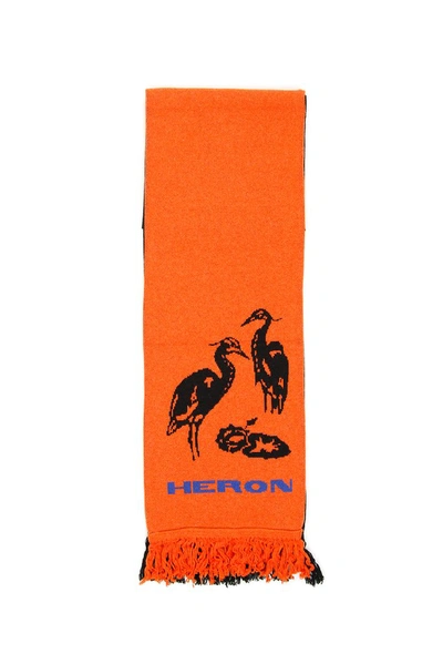 Heron Preston Acrylic & Wool Mix Double Color Scarf In Black,orange
