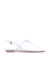 PRADA LOGO WHITE PATENT LEATHER SANDALS