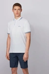 HUGO BOSS HUGO BOSS - SLIM FIT POLO SHIRT IN STRETCH PIQU WITH CURVED LOGO - WHITE