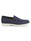 Loro Piana Summer Walk Suede-trimmed Linen Loafers In Blue