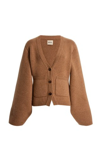 Khaite Scarlet Oversized Puff-sleeve Cashmere Cardigan In Brown