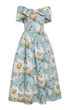 OSCAR DE LA RENTA WOMEN'S BOW-ACCENTED FLORAL-PRINT STRETCH-COTTON DRESS,803595