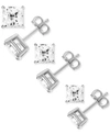 Essentials 3-pc. Set Silver Plated Square Cubic Zirconia Stud Earrings In Silver