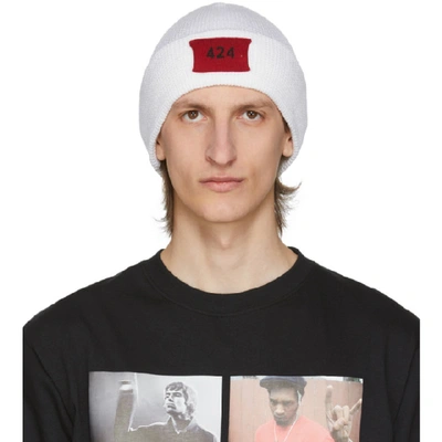 424 Logo Patch Beanie In White,red