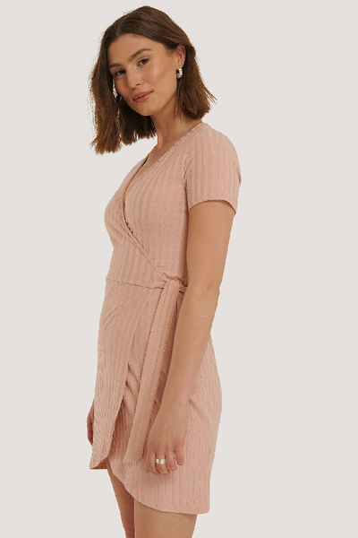 Na-kd Ribbed Wrap Dress - Pink In Dusty Pink