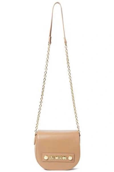 Love Moschino Bow-detailed Faux Leather Shoulder Bag In Sand