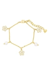 Lily Nily Flower & Pearl Charm Bracelet In Gold