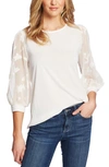 Cece Lace Sleeve Stretch Crepe Blouse In Antique White