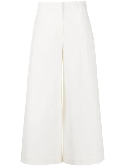 L'autre Chose Wide Leg Cropped Trousers In White
