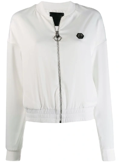 Philipp Plein Embroidered Bomber Jacket In White