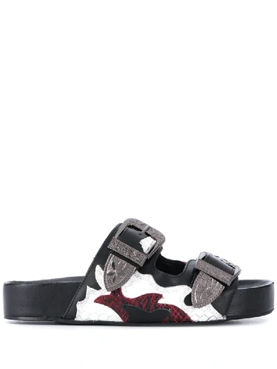 Kurt Geiger Leather Patchwork Slides In Black