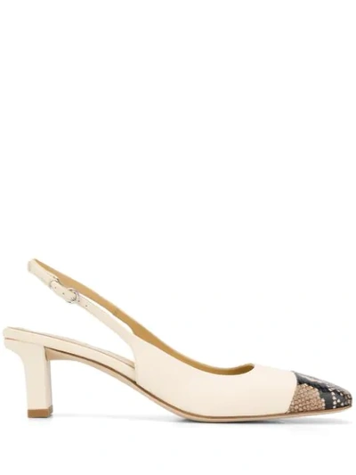 Aeyde Drew Snake-effect And Smooth Leather Slingback Pumps In Cream