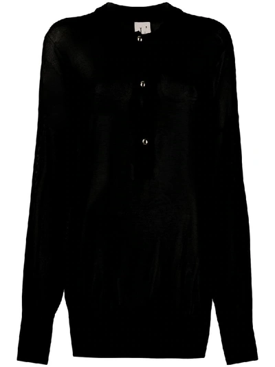 L'autre Chose Knitted Polo Top In Black