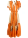 Alberta Ferretti Colour Block Embroidered Detail Silk Dress In Orange