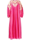 Alberta Ferretti Embroidered Panel Crinkled Effect Dress In Pink