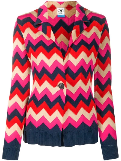 M Missoni Zig-zag Knitted Blazer In Blue