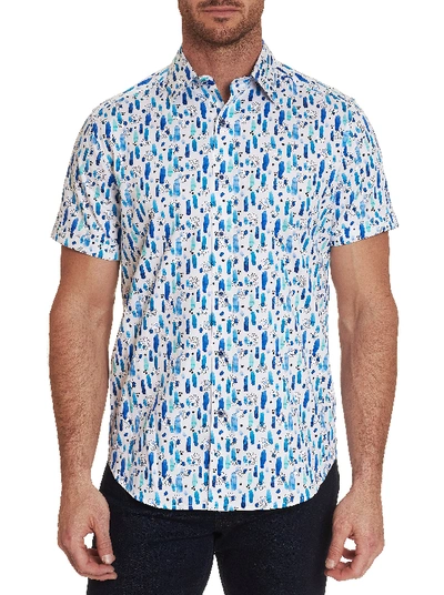 Robert Graham Fuller Regular Fit Floral Linen Blend Short Sleeve Button-up Shirt In White