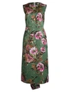 Comme Des Garçons Metallic Floral Jacquard Midi Dress In Green Pink